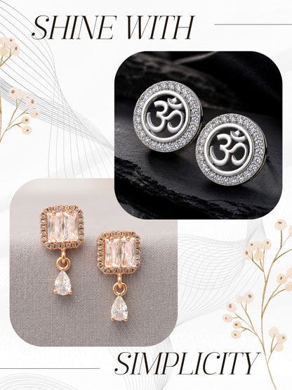 Elegant Sparkling Stone Stud Earrings Combo for Women and Girls