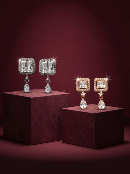 Elegant Sparkling Stone Stud Earrings Combo for Women and Girls