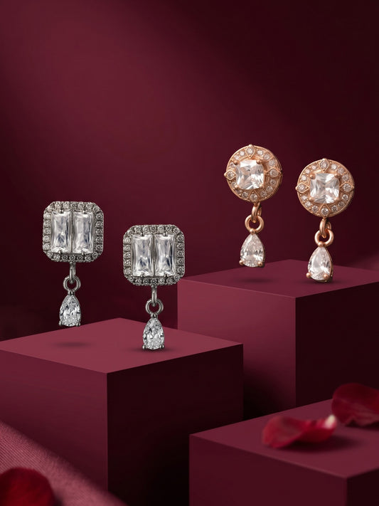 Elegant Sparkling Stone Stud Earrings Combo for Women and Girls