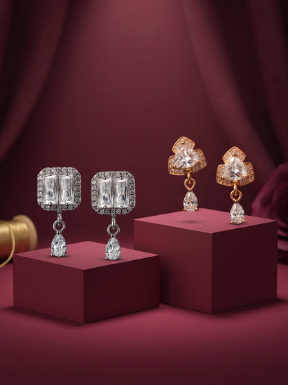 Elegant Sparkling Stone Stud Earrings Combo for Women and Girls