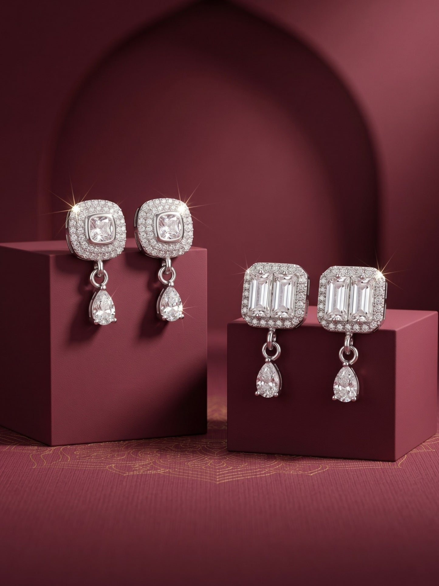 Elegant Sparkling Stone Stud Earrings Combo for Women and Girls