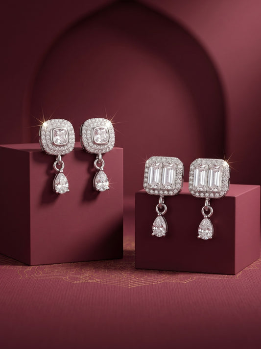 Elegant Sparkling Stone Stud Earrings Combo for Women and Girls
