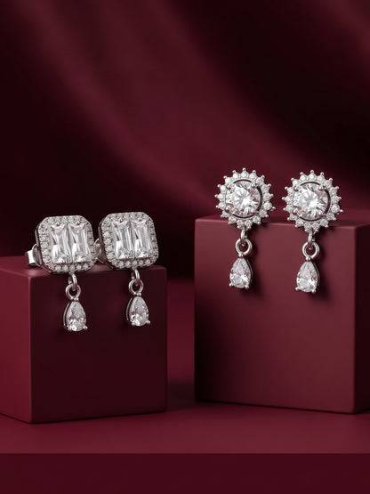 Elegant Sparkling Stone Stud Earrings Combo for Women and Girls