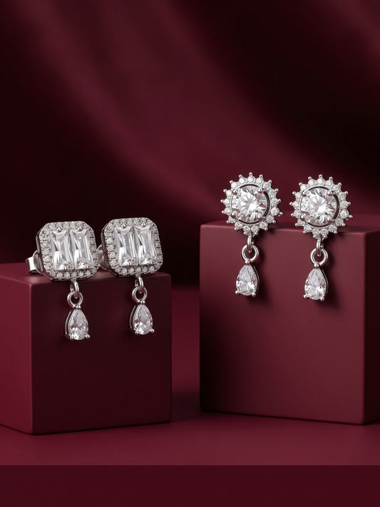 Elegant Sparkling Stone Stud Earrings Combo for Women and Girls