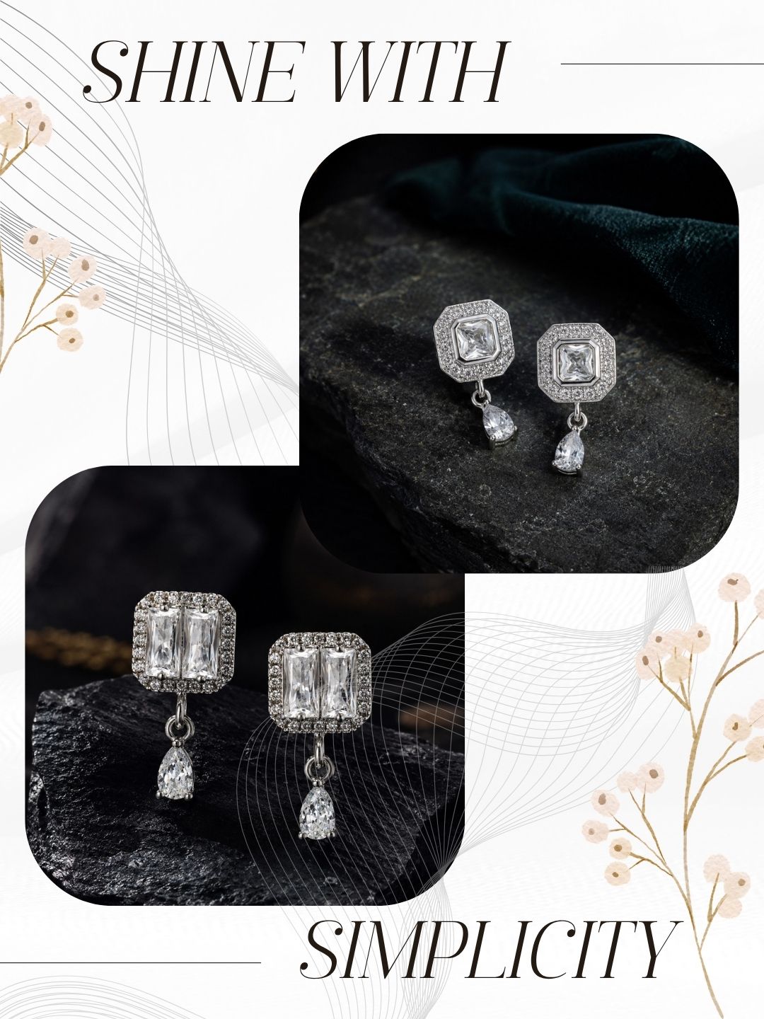 Elegant Sparkling Stone Stud Earrings Combo for Women and Girls