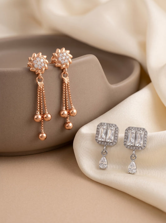 Elegant Sparkling Stone Stud Earrings Combo for Women and Girls