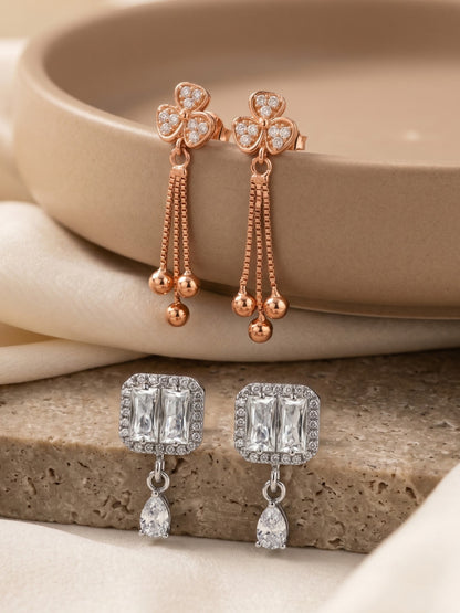 Elegant Sparkling Stone Stud Earrings Combo for Women and Girls