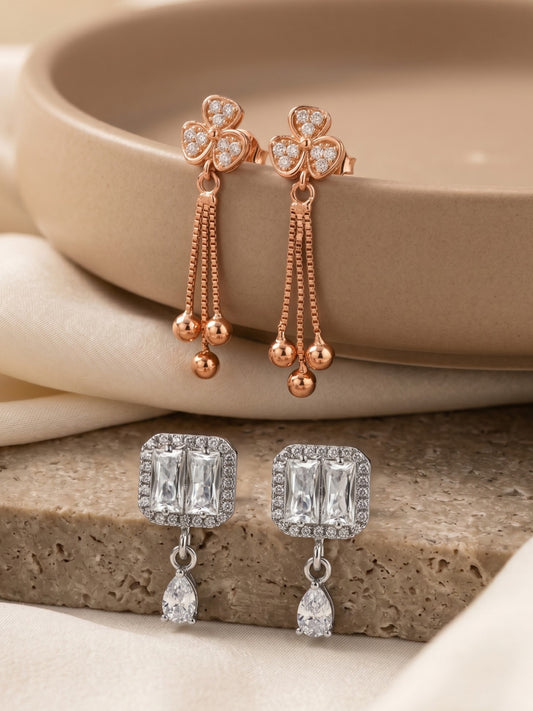 Elegant Sparkling Stone Stud Earrings Combo for Women and Girls