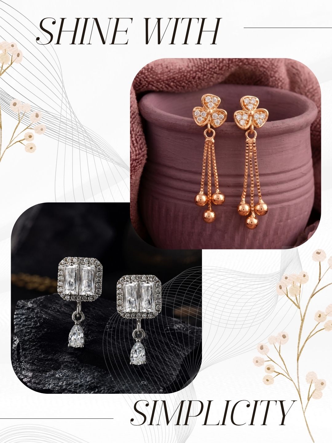 Elegant Sparkling Stone Stud Earrings Combo for Women and Girls
