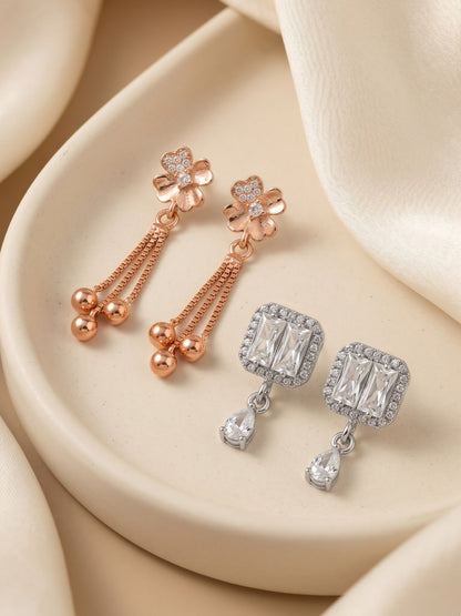 Elegant Sparkling Stone Stud Earrings Combo for Women and Girls