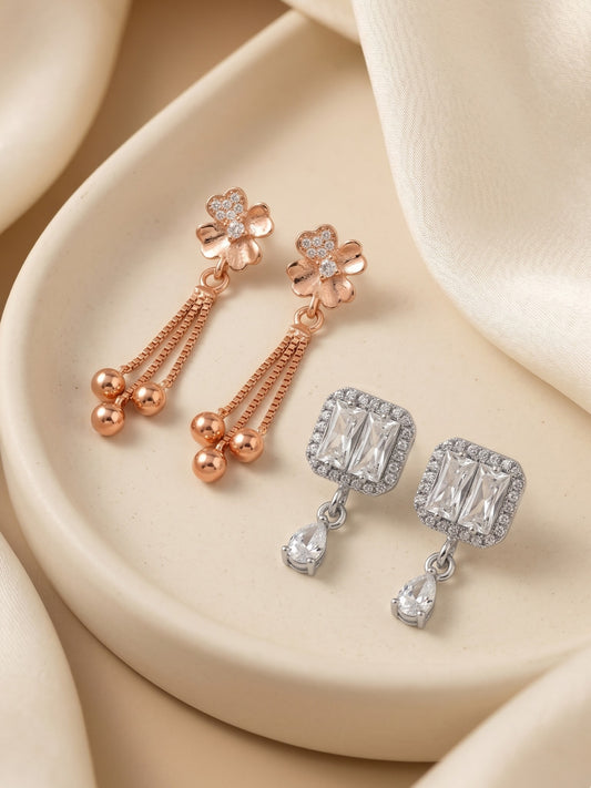 Elegant Sparkling Stone Stud Earrings Combo for Women and Girls