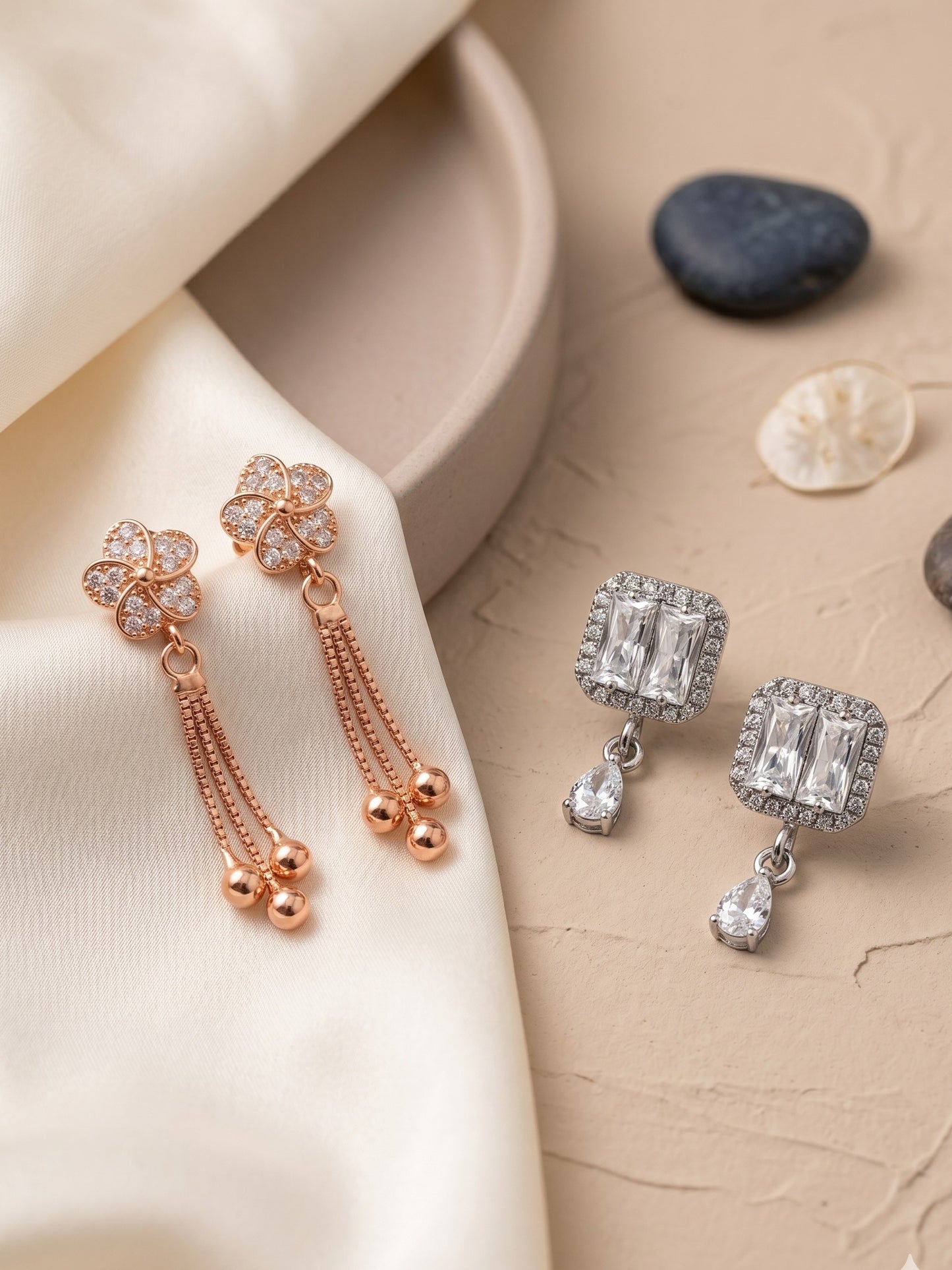 Elegant Sparkling Stone Stud Earrings Combo for Women and Girls