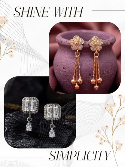 Elegant Sparkling Stone Stud Earrings Combo for Women and Girls