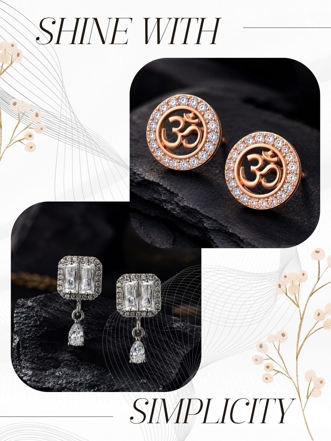 Elegant Sparkling Stone Stud Earrings Combo for Women and Girls