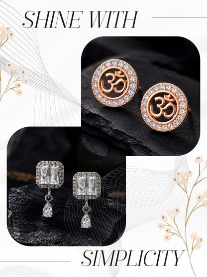Elegant Sparkling Stone Stud Earrings Combo for Women and Girls