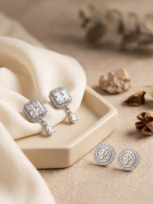 Elegant Sparkling Stone Stud Earrings Combo for Women and Girls