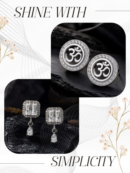 Elegant Sparkling Stone Stud Earrings Combo for Women and Girls