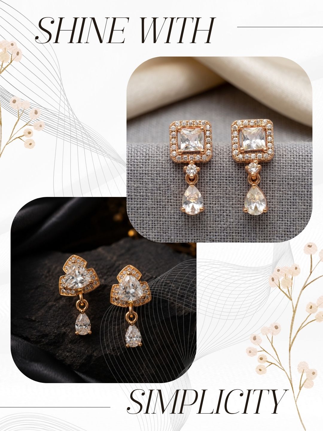 Elegant Sparkling Stone Stud Earrings Combo for Women and Girls