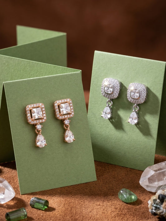 Elegant Sparkling Stone Stud Earrings Combo for Women and Girls