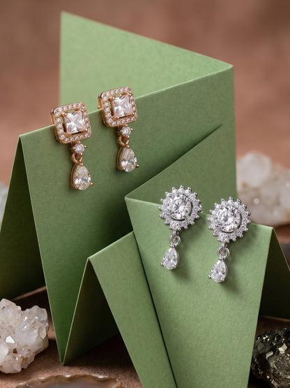 Elegant Sparkling Stone Stud Earrings Combo for Women and Girls