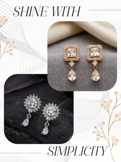 Elegant Sparkling Stone Stud Earrings Combo for Women and Girls