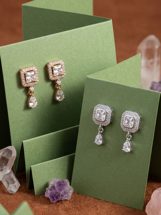 Elegant Sparkling Stone Stud Earrings Combo for Women and Girls