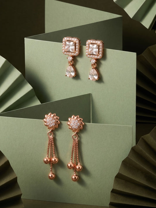 Elegant Sparkling Stone Stud Earrings Combo for Women and Girls