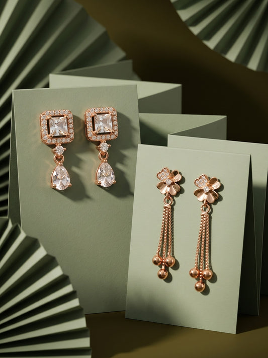 Elegant Sparkling Stone Stud Earrings Combo for Women and Girls