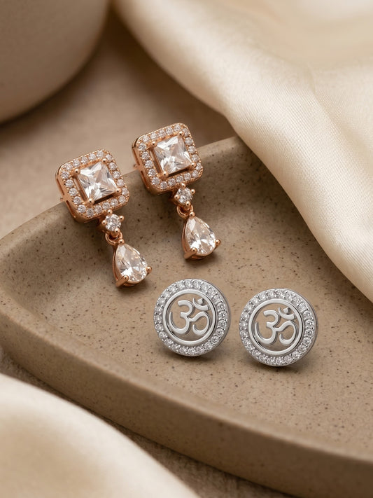 Elegant Sparkling Stone Stud Earrings Combo for Women and Girls