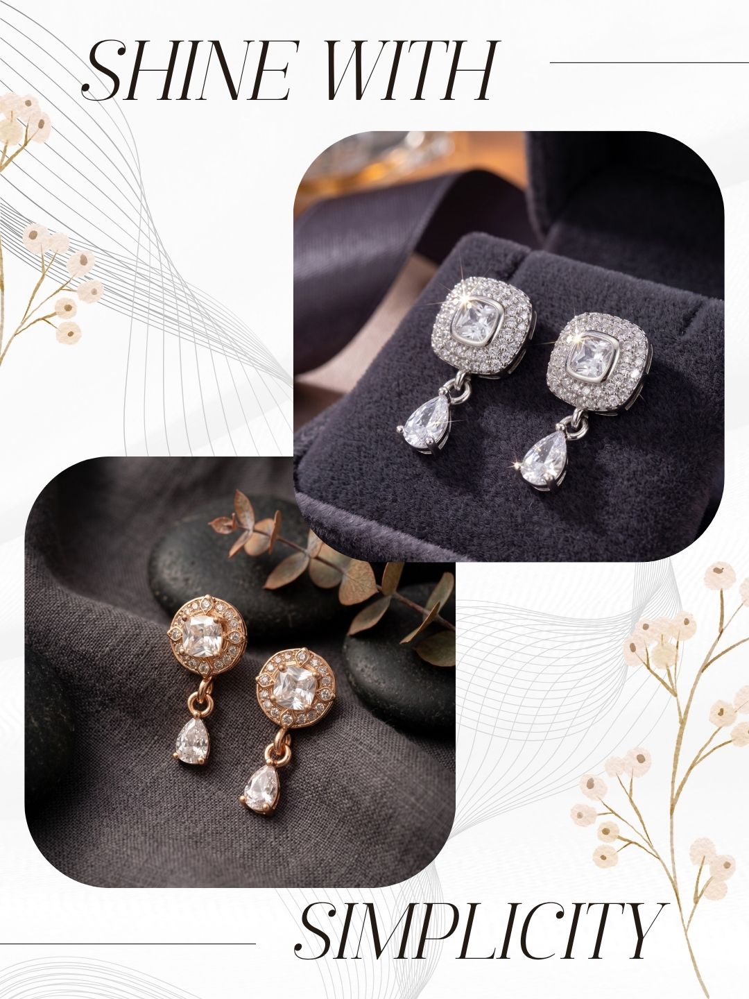 Elegant Sparkling Stone Stud Earrings Combo for Women and Girls