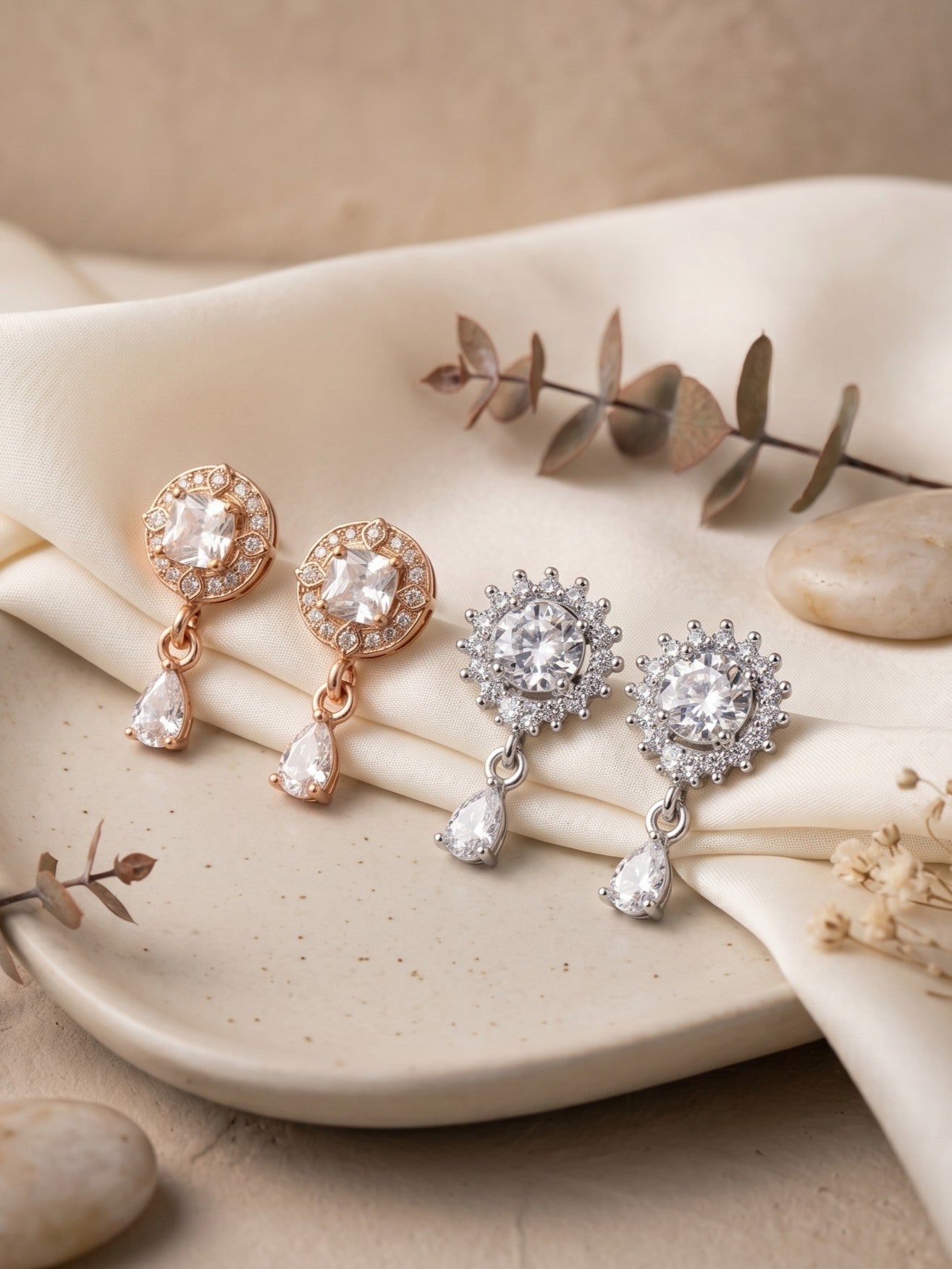 Elegant Sparkling Stone Stud Earrings Combo for Women and Girls
