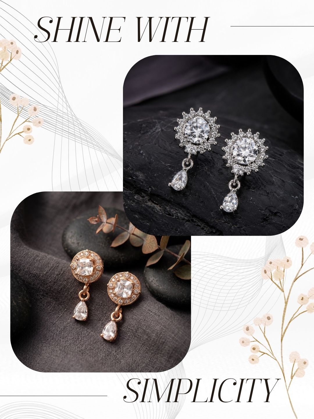 Elegant Sparkling Stone Stud Earrings Combo for Women and Girls