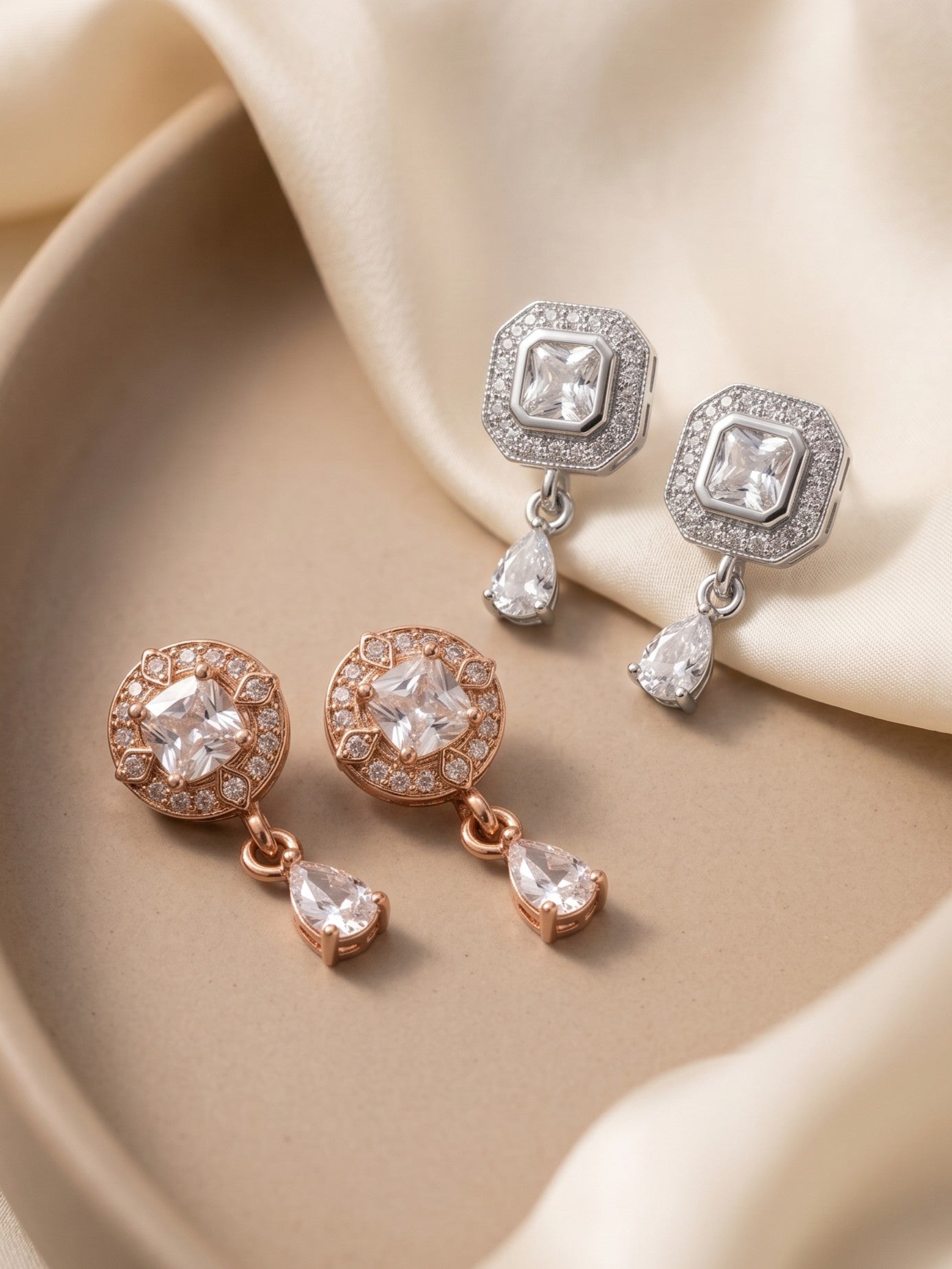 Elegant Sparkling Stone Stud Earrings Combo for Women and Girls