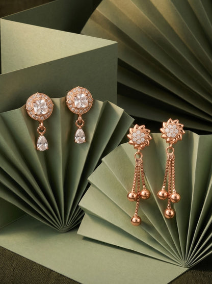 Elegant Sparkling Stone Stud Earrings Combo for Women and Girls