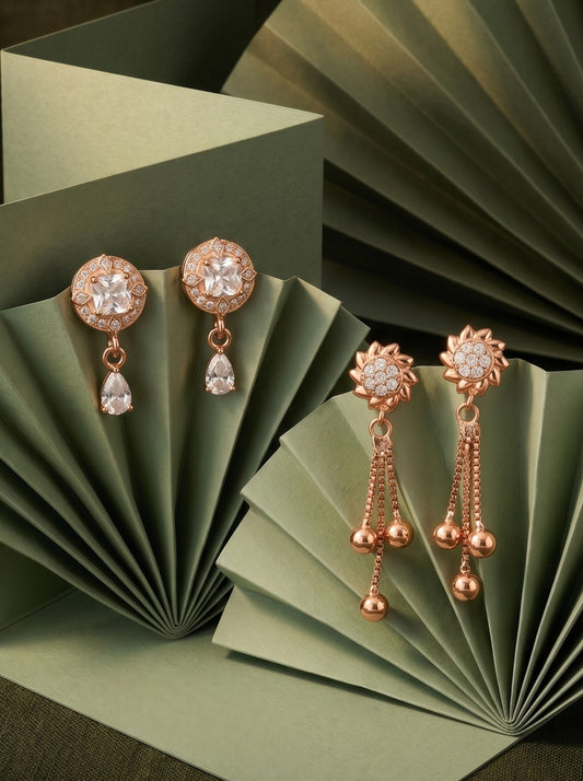 Elegant Sparkling Stone Stud Earrings Combo for Women and Girls