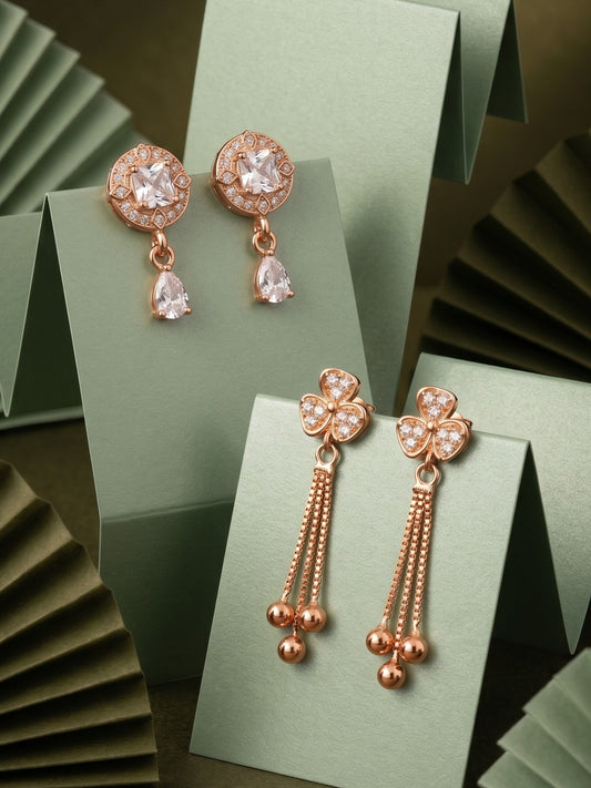 Elegant Sparkling Stone Stud Earrings Combo for Women and Girls