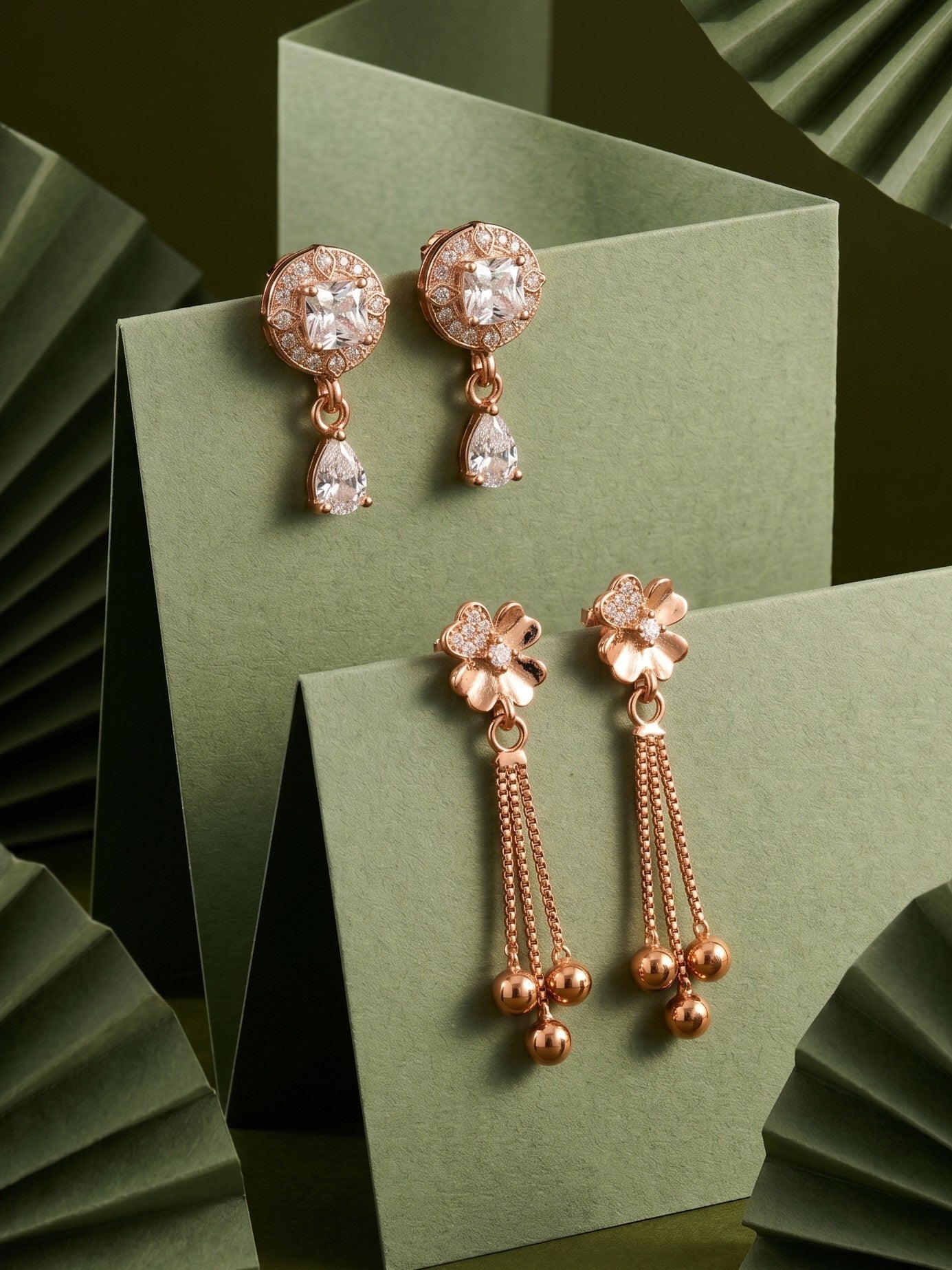 Elegant Sparkling Stone Stud Earrings Combo for Women and Girls