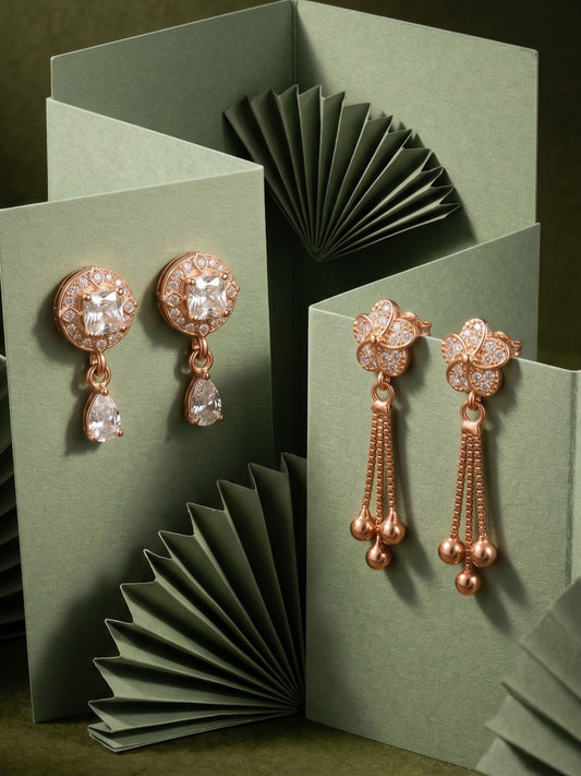 Elegant Sparkling Stone Stud Earrings Combo for Women and Girls