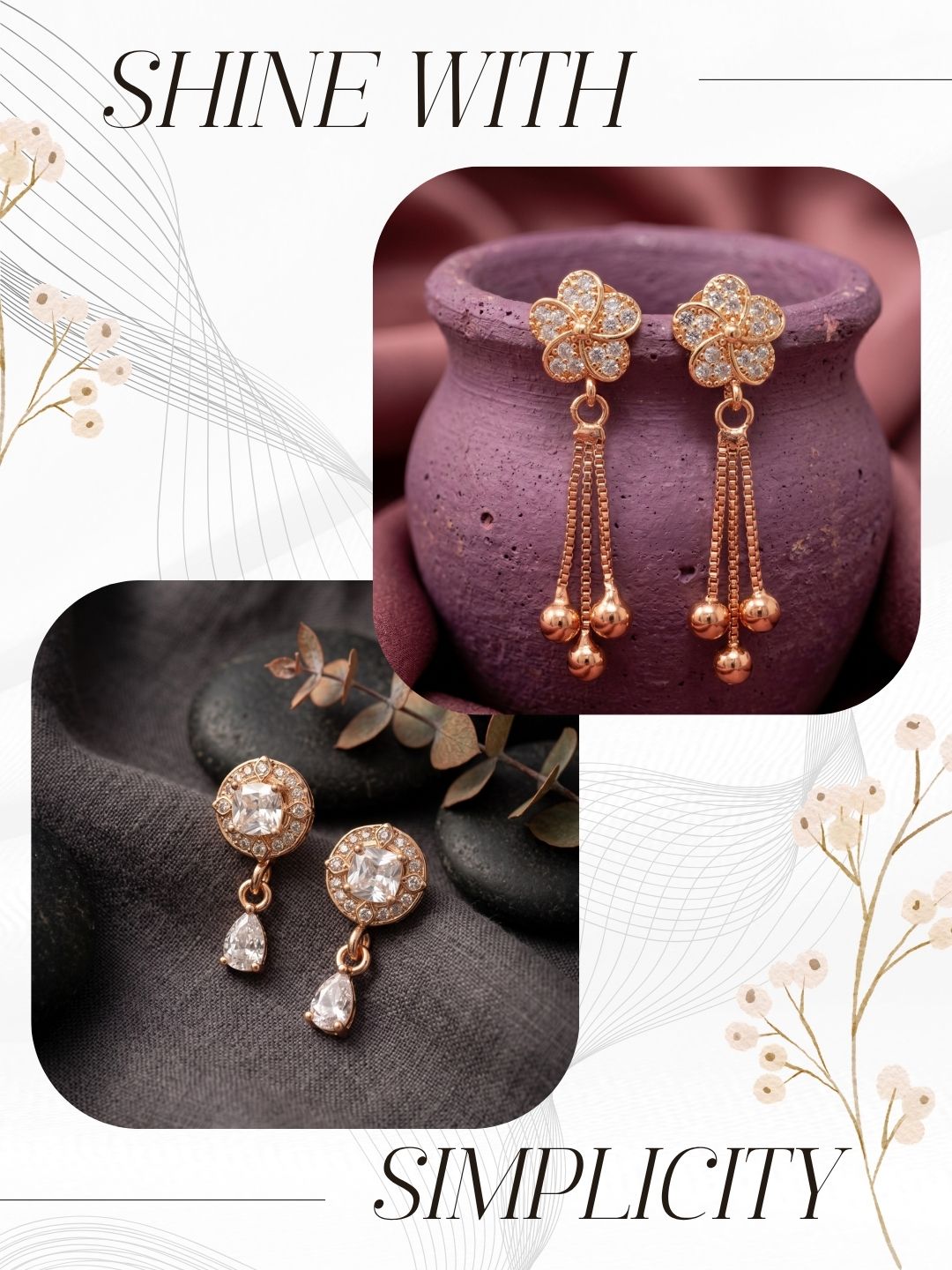 Elegant Sparkling Stone Stud Earrings Combo for Women and Girls