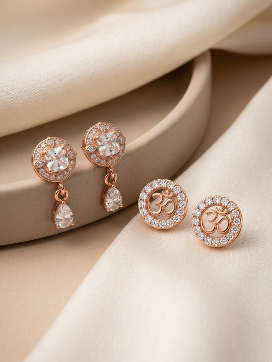 Elegant Sparkling Stone Stud Earrings Combo for Women and Girls