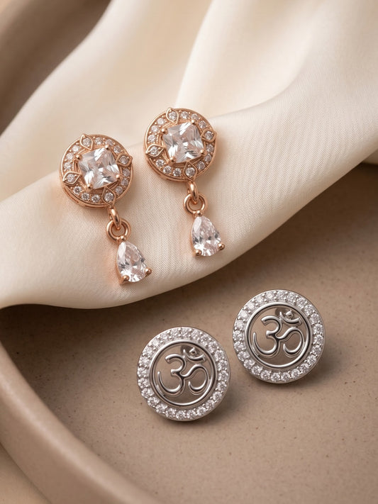 Elegant Sparkling Stone Stud Earrings Combo for Women and Girls