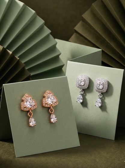 Elegant Sparkling Stone Stud Earrings Combo for Women and Girls