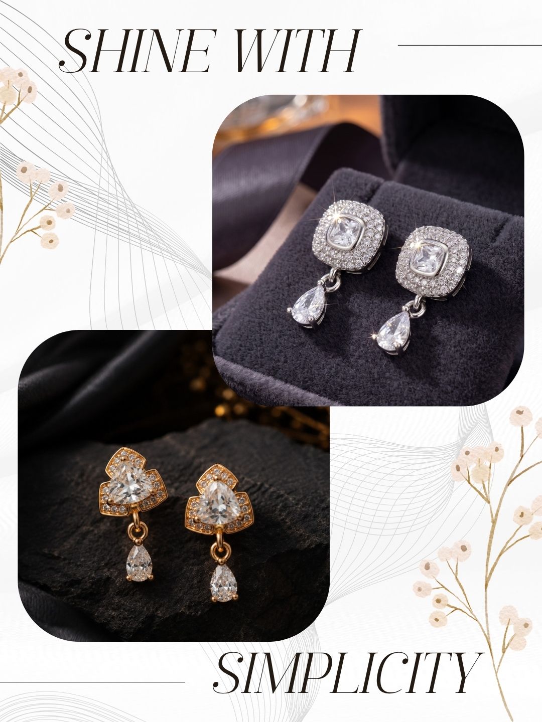 Elegant Sparkling Stone Stud Earrings Combo for Women and Girls
