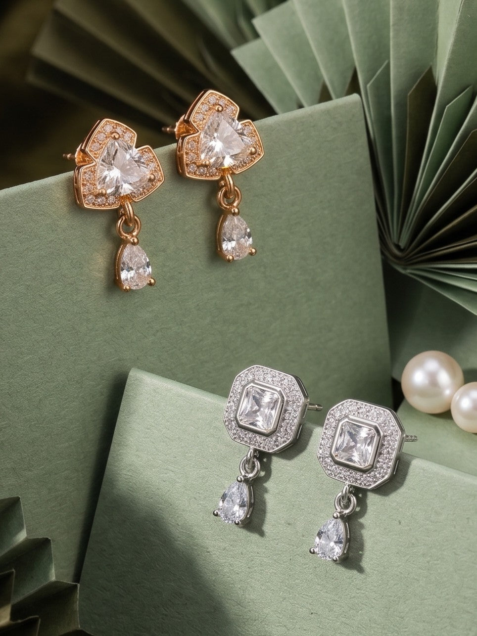 Elegant Sparkling Stone Stud Earrings Combo for Women and Girls