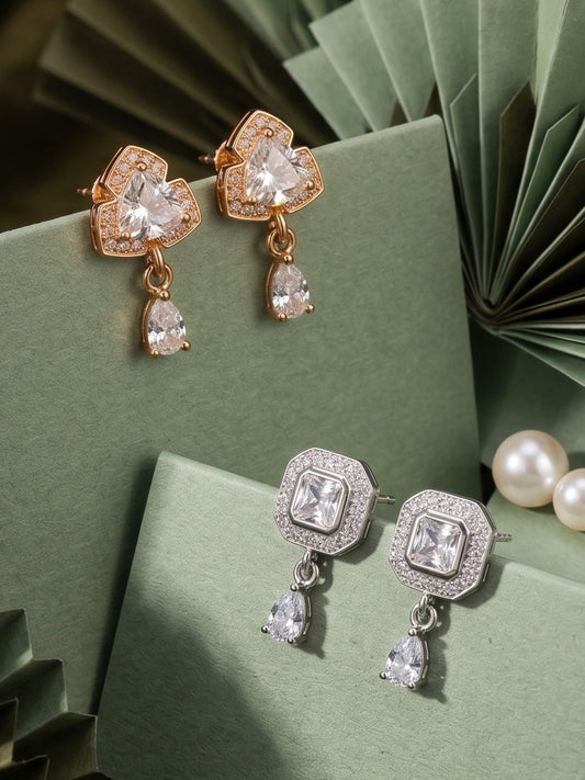 Elegant Sparkling Stone Stud Earrings Combo for Women and Girls