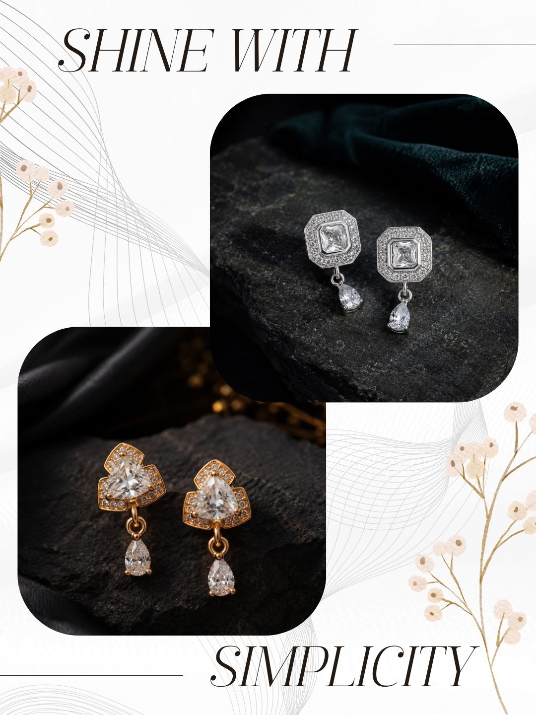 Elegant Sparkling Stone Stud Earrings Combo for Women and Girls