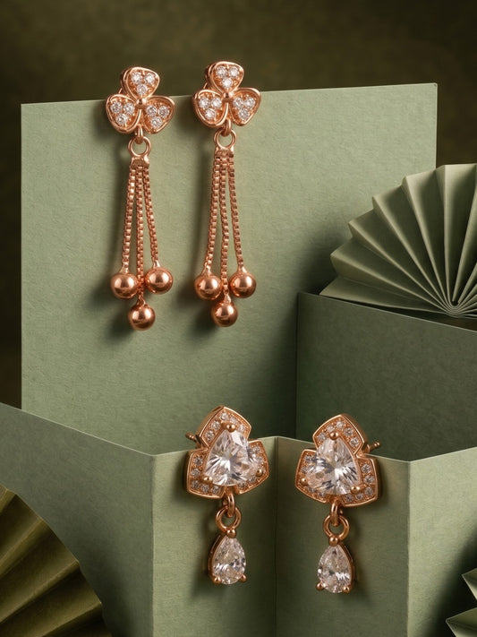 Elegant Sparkling Stone Stud Earrings Combo for Women and Girls