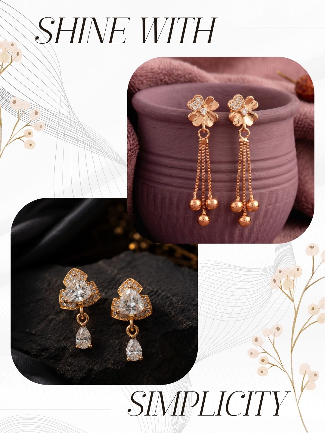 Elegant Sparkling Stone Stud Earrings Combo for Women and Girls