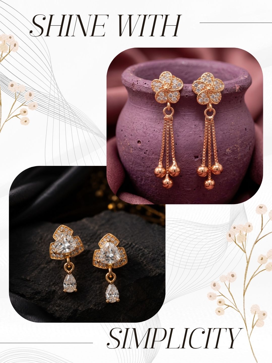 Elegant Sparkling Stone Stud Earrings Combo for Women and Girls