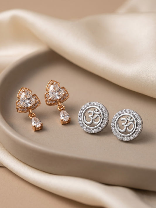 Elegant Sparkling Stone Stud Earrings Combo for Women and Girls